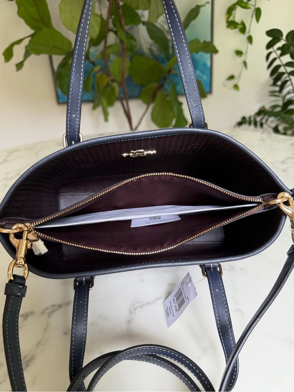 NWT Coach CH210 Mollie Tote 25 in Straw & Smooth Leather Midnight Navy Multi - Picture 13 of 16